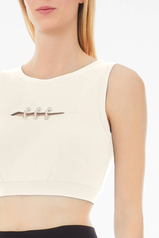 Cropped tank top with bejewelled details image number null