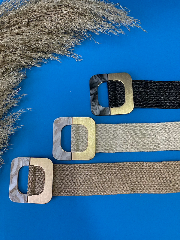 Square buckle straw belt natural-null