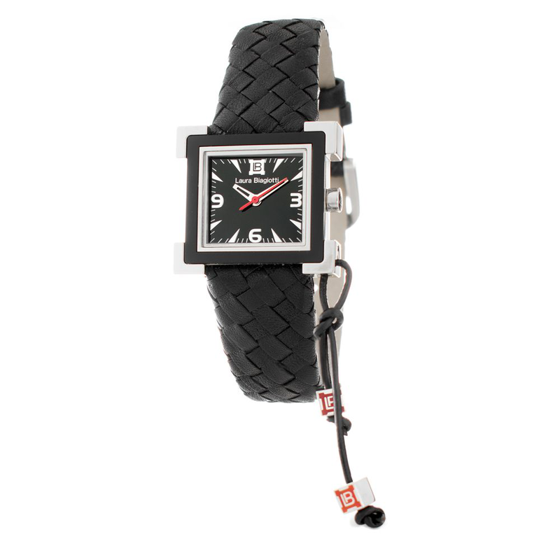 Black leather dress watch-null