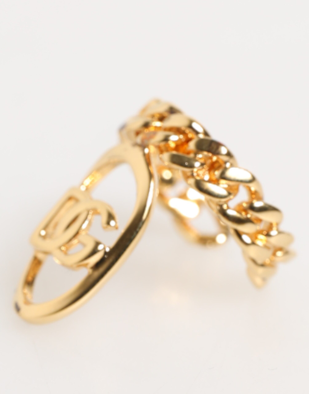Gold tone brass oval dg logo chain adjustable ring-null