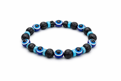 Black lava stone evil eye bracelet &ndash; natural protection unisex band, , medium
