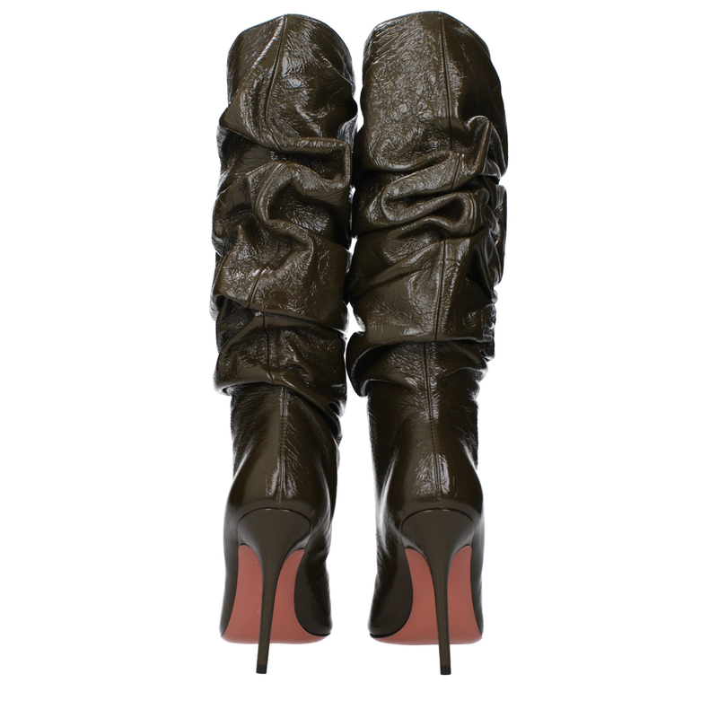 Green leather high heel boots-null