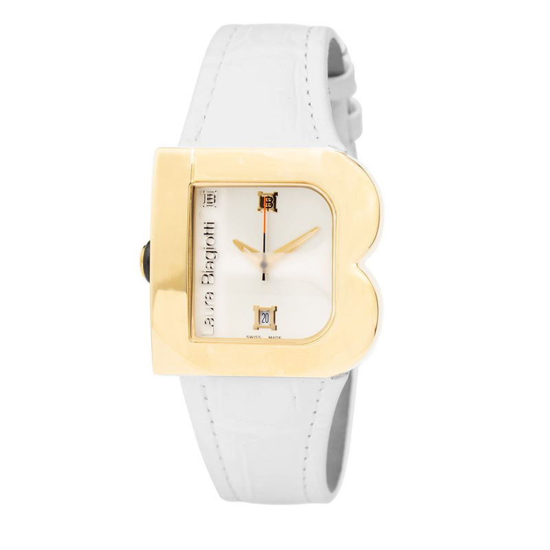 White leather dress watch-null