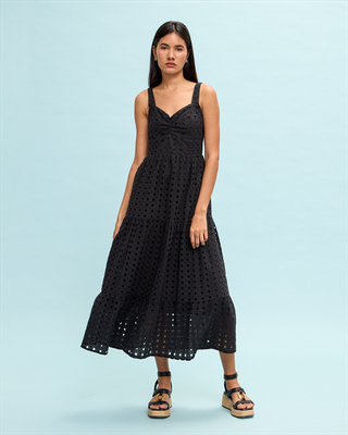 Long tiried dress cutwork, Black, medium