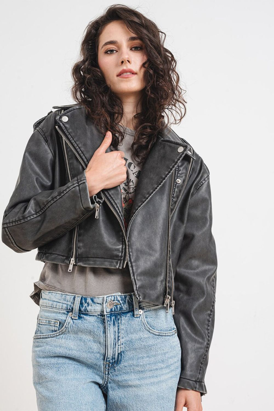 Only casey faux leather washed jacket-null