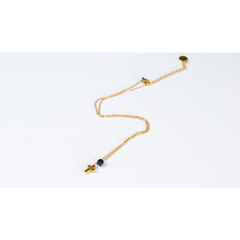 Product image: Necklace with Mini Cross and Black Bead-null