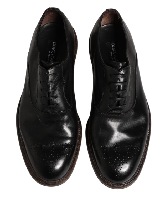 Black calfskin leather oxford dress shoes-null
