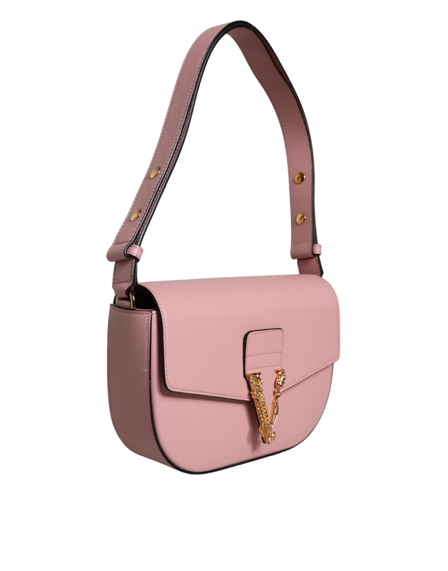 Pink grainy calf leather logo crossbody shoulder bag-null