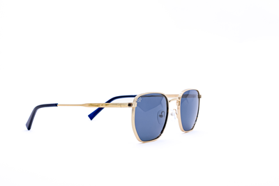OJO sunglasses square gold frame and temples with polarised bluish grey lenses rx, , medium