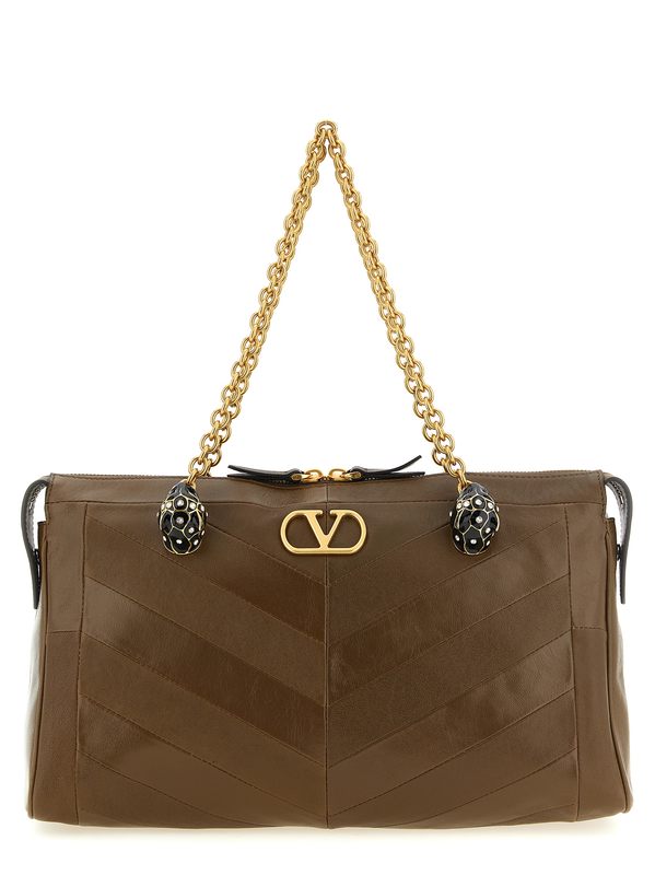 Brown lamb leather shoulder bag-null