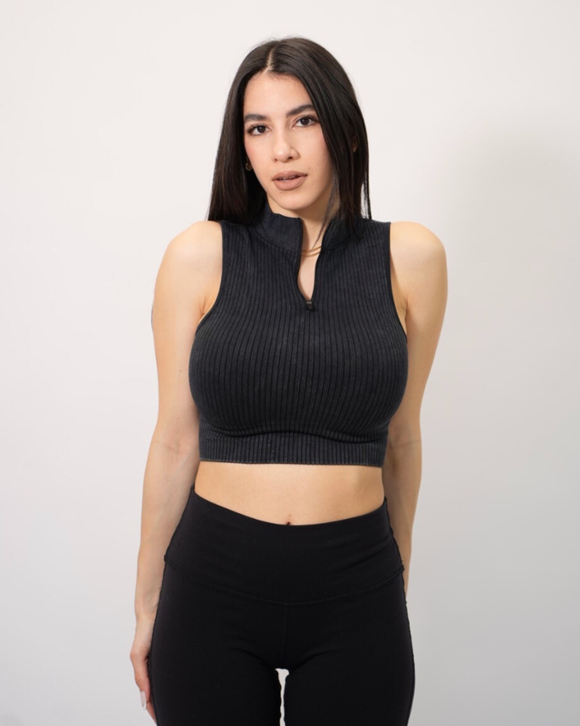 Ripped crop top with zip yjs7708-null