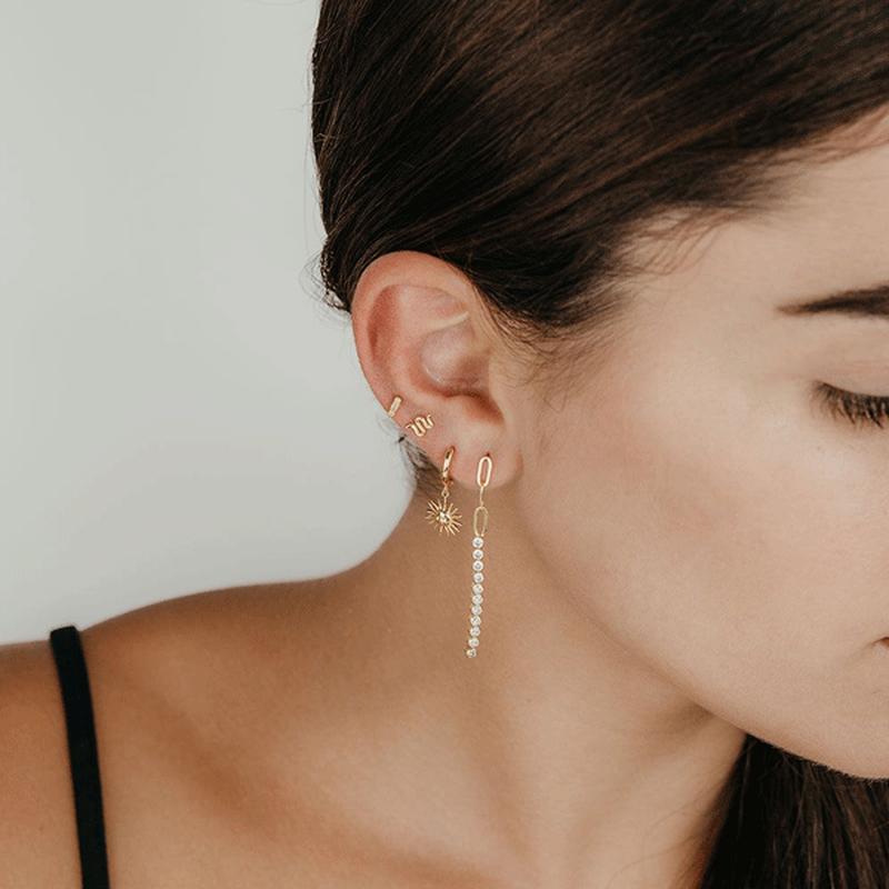 Chain zircon earrings-null