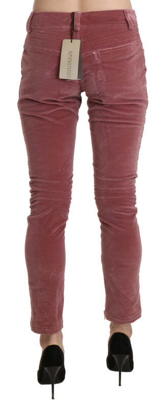 Red mid waist skinny cotton pants-null