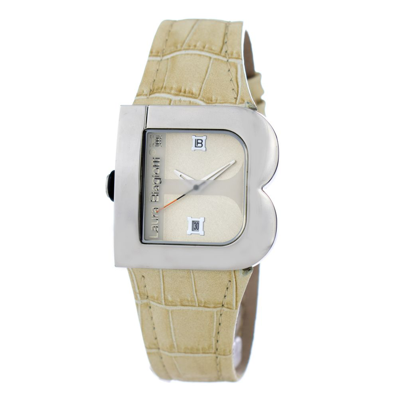 Beige leather dress watch-null