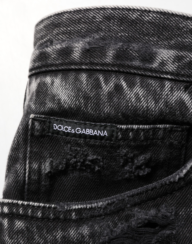 Black washed ripped loose cotton denim jeans-null