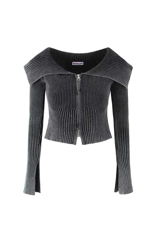 Wide collar cardigan-null