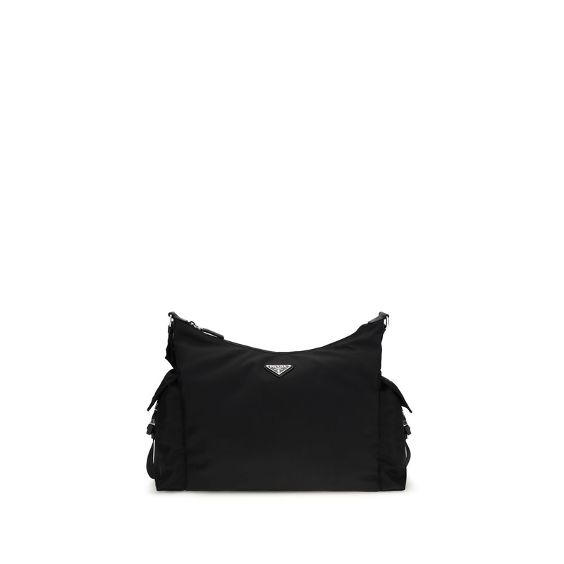 Black recycled polyamide shoulder bag-null