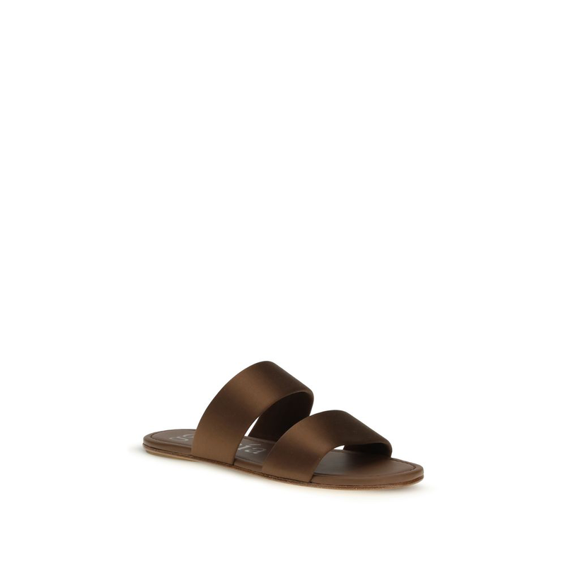 Brown silk flat sandals-null