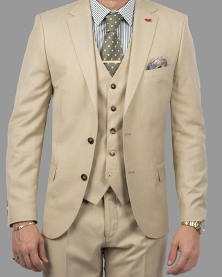 Dzine 3piece slim fit suit in patterned, Beige, medium