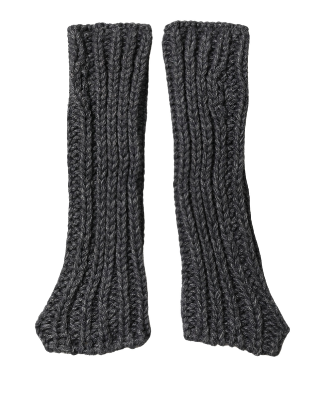 Gray acrylic knitted fingerless arm warmer gloves-null
