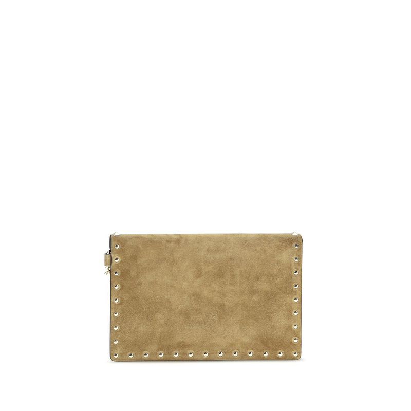 Beige suede leather clutch bag-null