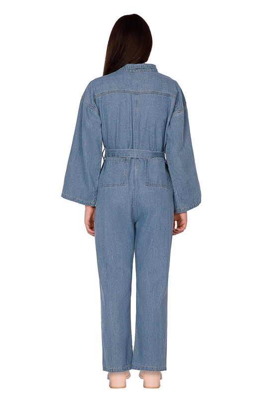 Belted denim jumpsuit-null