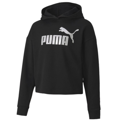 Girls ess+ hoodie, Black / Silver, medium