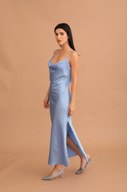 Calamity satin maxi draped dress - sky blue-null
