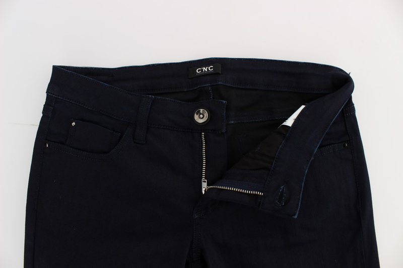 Blue cotton blend slim fit jeans-null