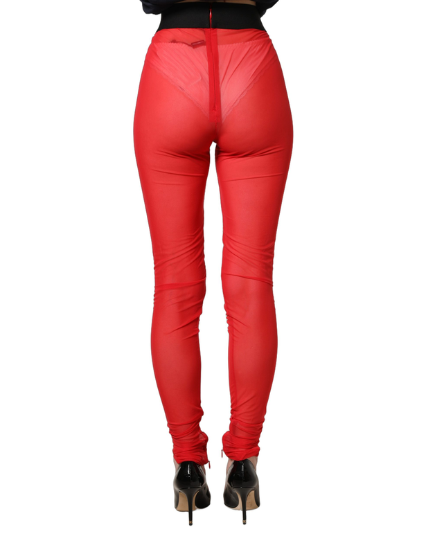 Red nylon stretch slim legging trouser pants-null