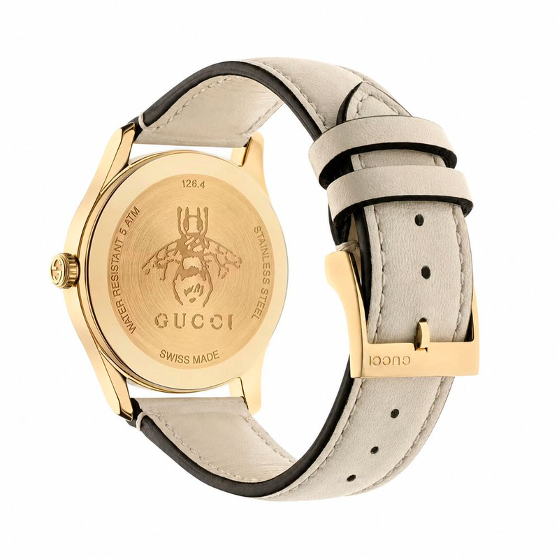 Beige leather dress watch-null