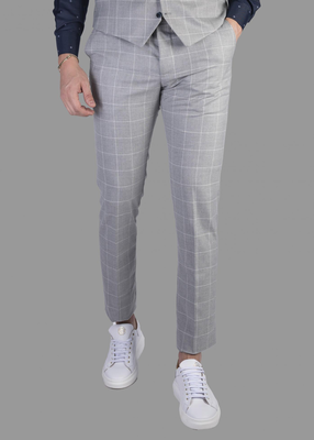 Dezine textured check trousers, Grey, medium