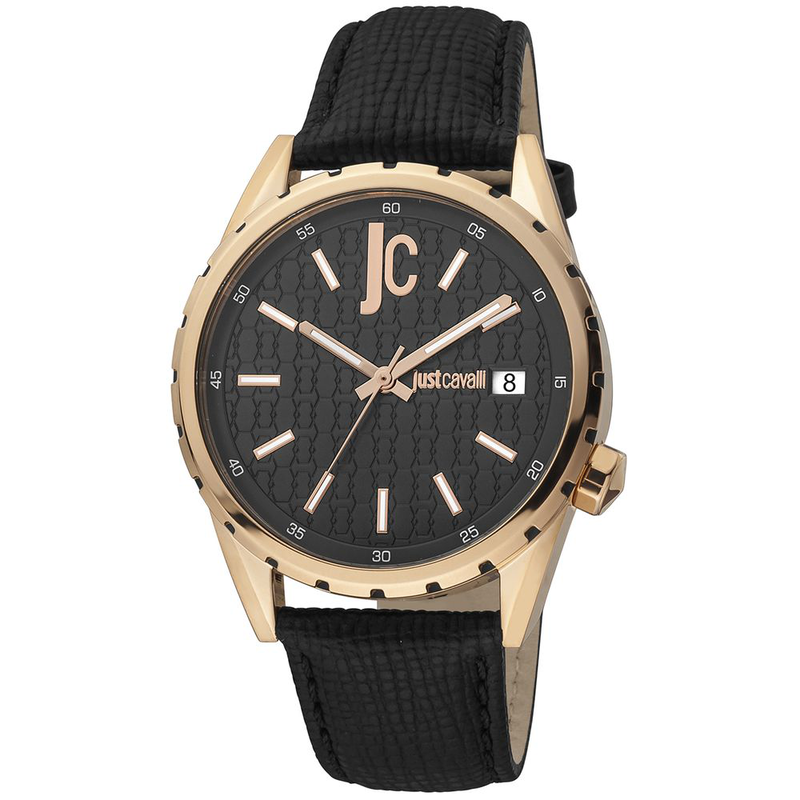 Black leather dress watch-null