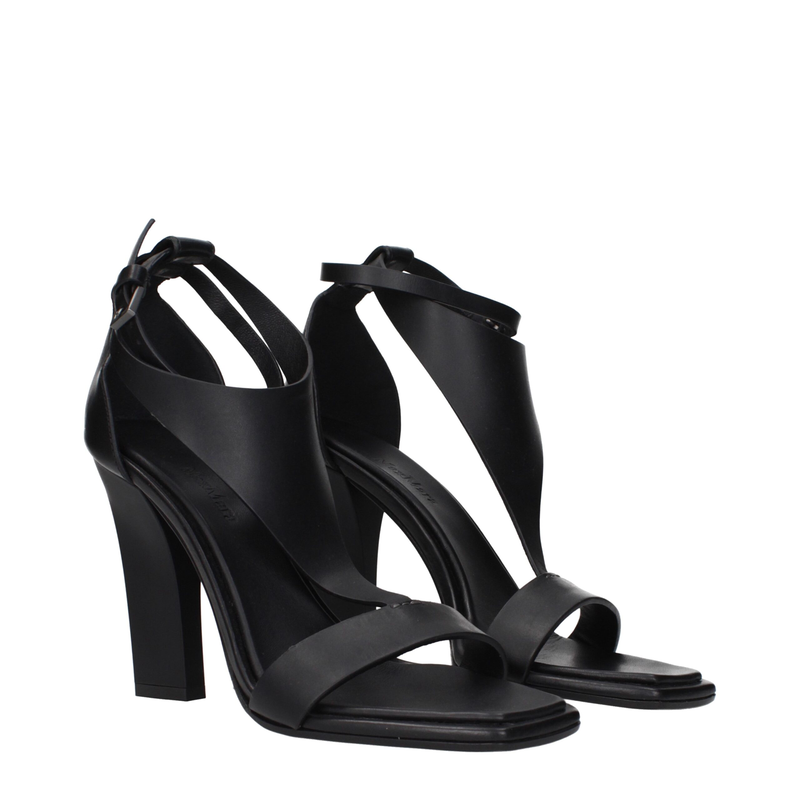 Black leather stiletto heel sandals-null