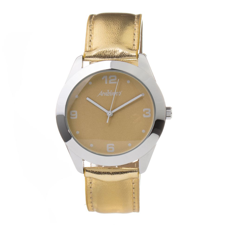 Gold leather dress watch-null