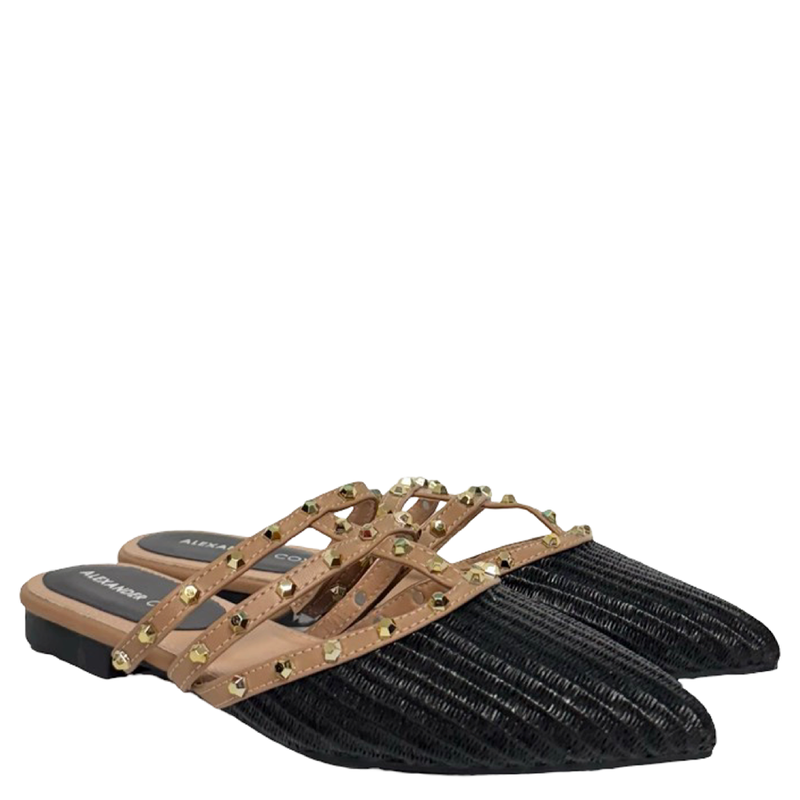 Valeria studded flat mules - black-null
