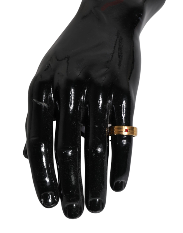 Gold tone brass red crystal dg logo ring-null