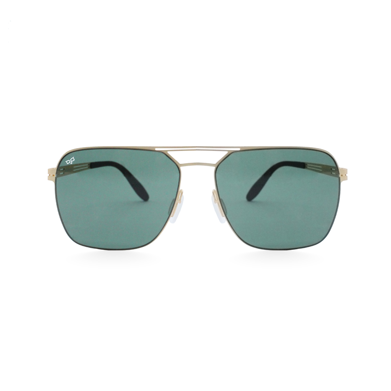 OJO sunglasses stainless steel square gold frame and temples screw less green pola lenses image number null