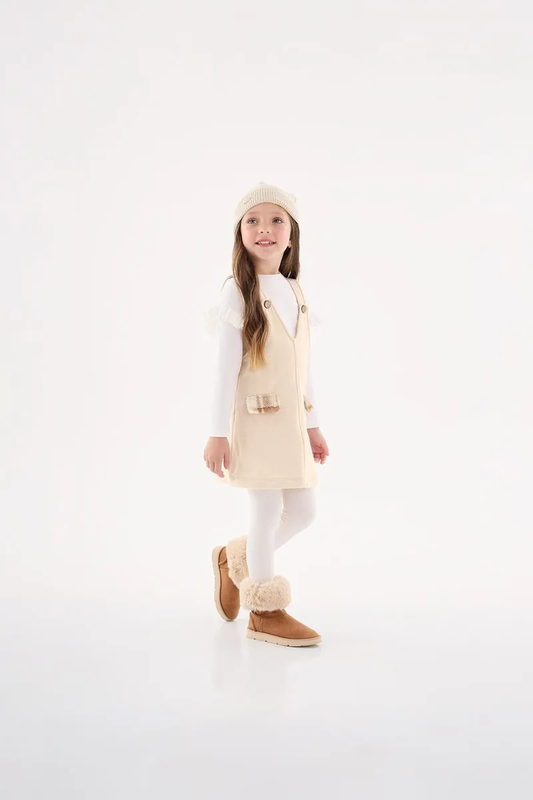 Set - ribbed blouse and sweat linen pinafore dress image number null