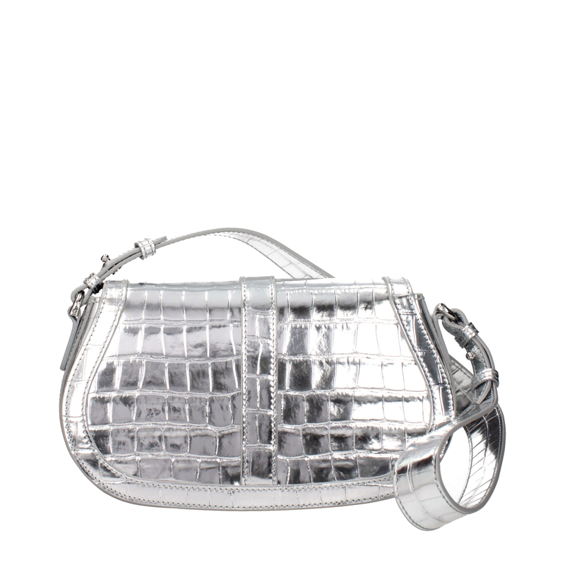 Gray leather shoulder bag-null