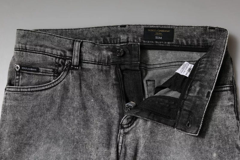 Gray logo plaque cotton slim fit denim jeans-null