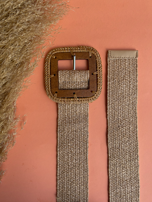 Wooden square buckle straw belt natural image number null