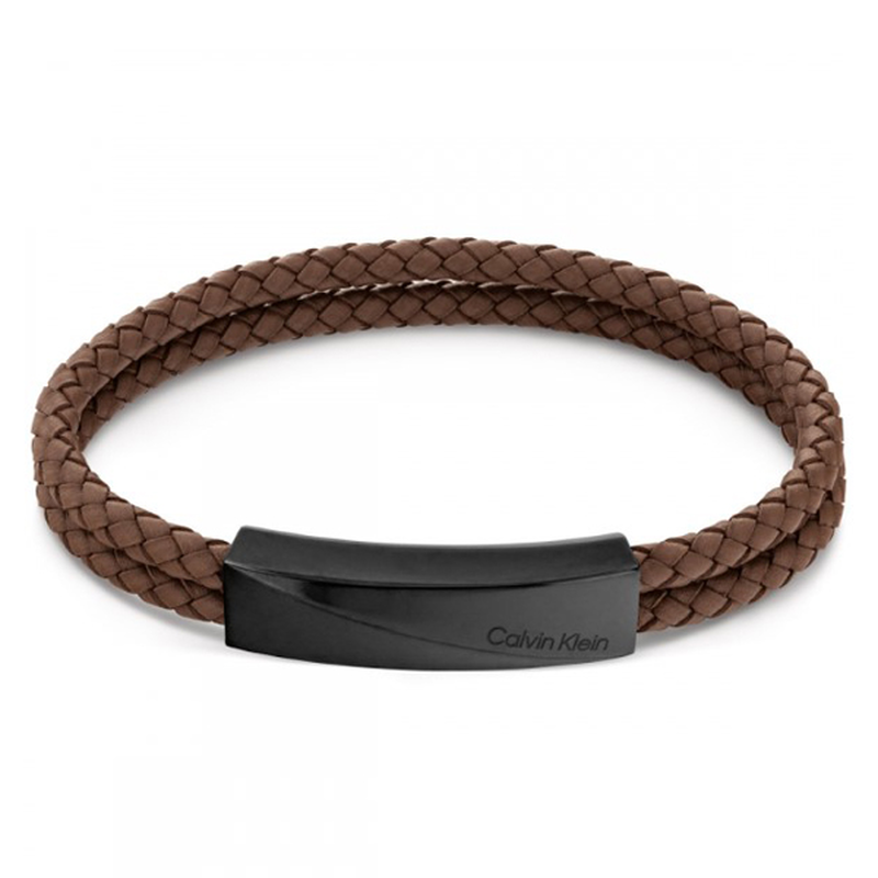 Calvin Klein tan leather ip black bracelet wrapped & braided-null