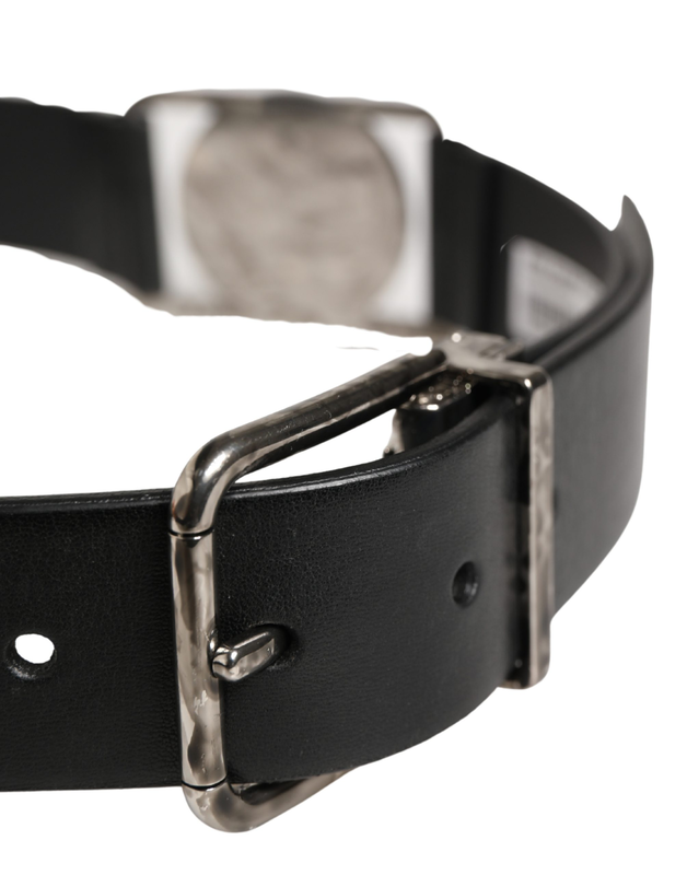 Men black classic leather metal buckle belt-null