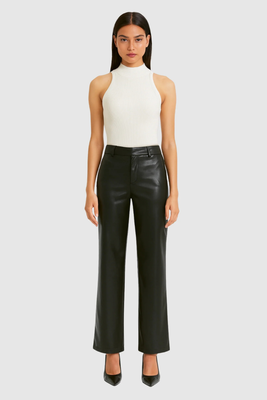 Only smooth wide faux leather pants, Black, medium