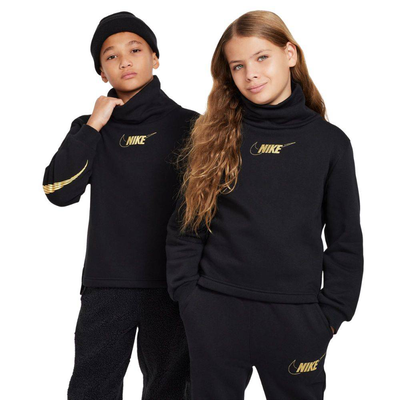 Nike kids funnel neck ls fleece top, Black / Gold, medium
