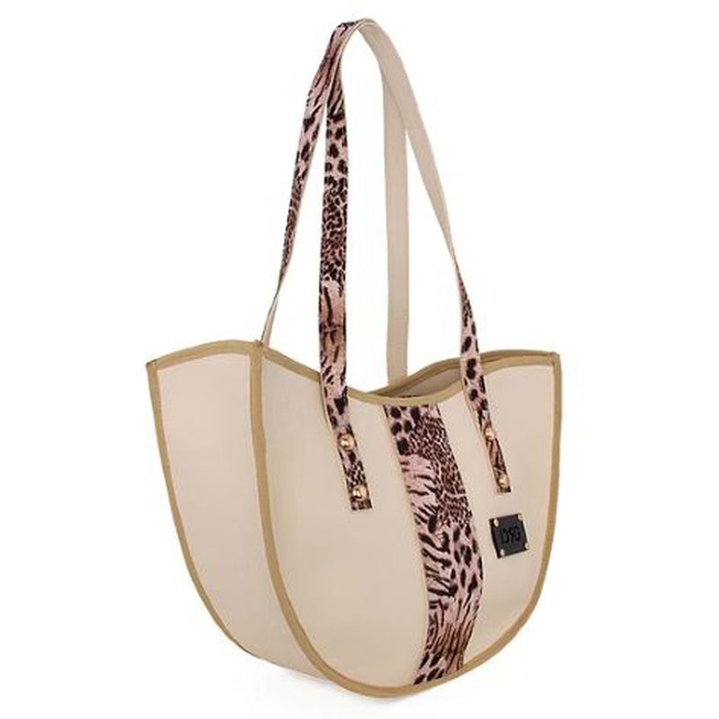 Women's animal print curved tote bag 26135-1210 de raggi cream-null