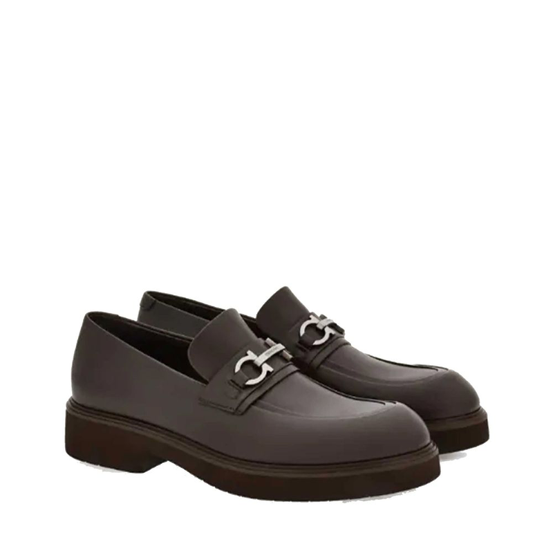 Brown calfskin slip-on loafers-null