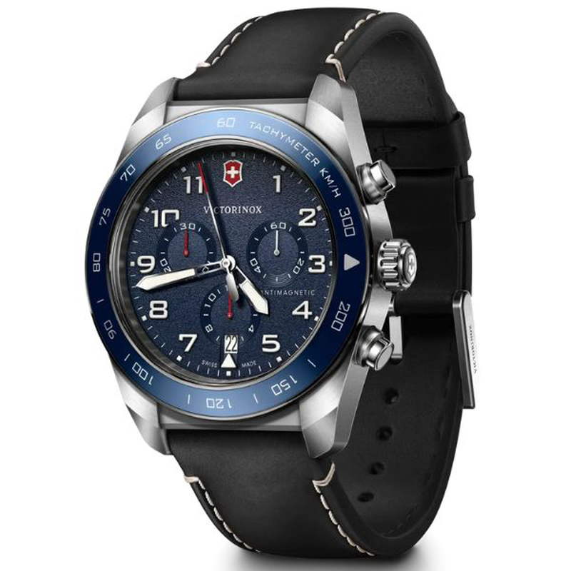 Product image: Swiss army chrono 42, sir, ble dial, blk leather str-null
