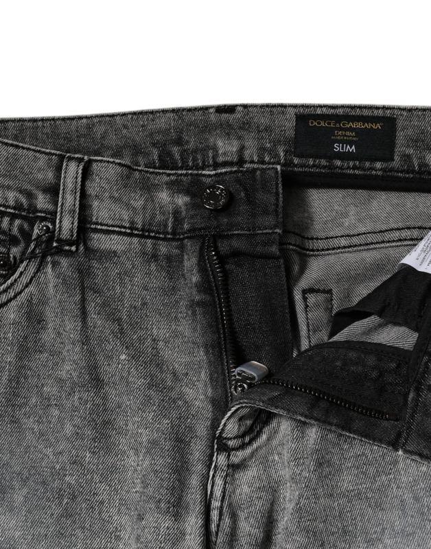 Gray logo plaque cotton slim fit denim jeans-null
